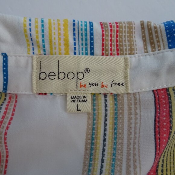 Bebop Striped Button Bodice Shirt Dress Women Size L Roll Tab 3/4 Sleeves NEW - Picture 7 of 14